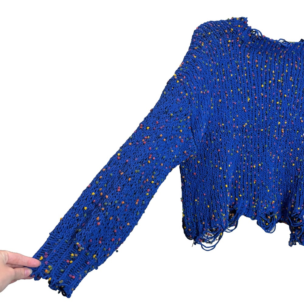 Adora Speckled Blue Super‎ Soft Knit Sweater Women Size Medium M Distressed Hem - Picture 9 of 13
